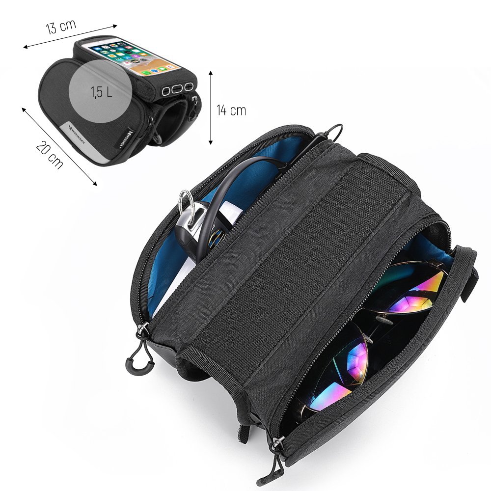 iTok webáruház - Wozinsky Wozinsky WBB7BK kerékpáros váztáska levehető telefontokkal, 1,5 l, 6,5″, fekete 5 Wozinsky frame bike bag + detachable phone cover up to 6.5 "1.5l black (WBB7BK)