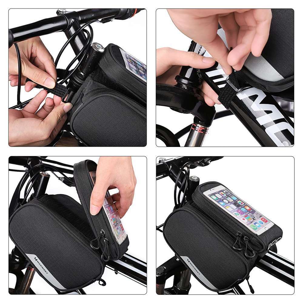 iTok webáruház - Wozinsky Wozinsky WBB7BK kerékpáros váztáska levehető telefontokkal, 1,5 l, 6,5″, fekete 6 Wozinsky frame bike bag + detachable phone cover up to 6.5 "1.5l black (WBB7BK)