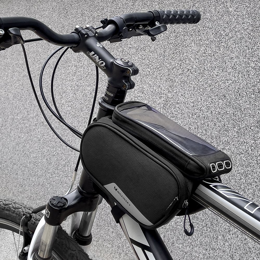 iTok webáruház - Wozinsky Wozinsky WBB7BK kerékpáros váztáska levehető telefontokkal, 1,5 l, 6,5″, fekete 7 Wozinsky frame bike bag + detachable phone cover up to 6.5 "1.5l black (WBB7BK)