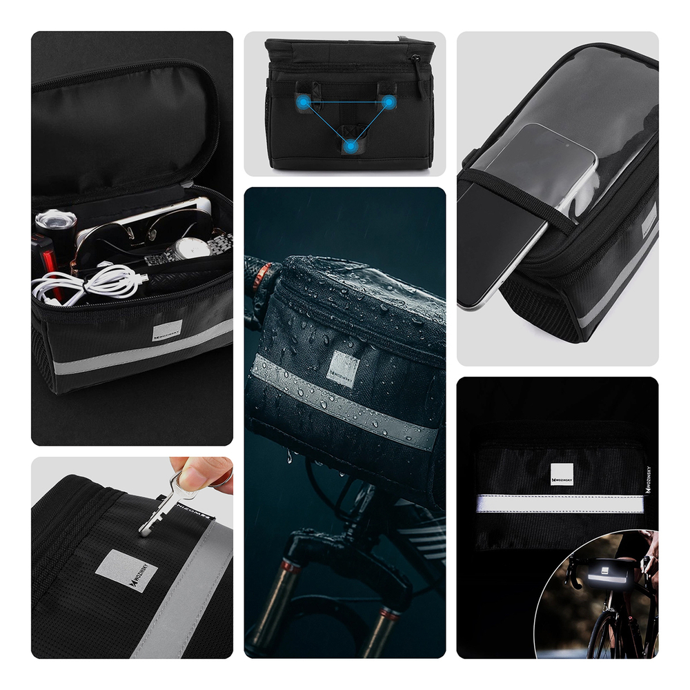 iTok webáruház - Wozinsky Wozinsky WBB12BK 2 l-es kerékpáros kormánytáska telefontartóval, fekete 2 Wozinsky Bike Handlebar Bag with Phone Case 2L Black (WBB12BK)