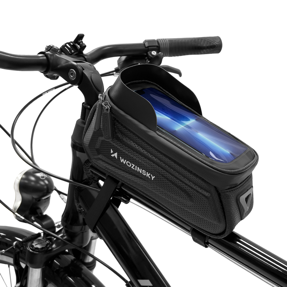 iTok webáruház - Wozinsky Wozinsky WBB28BK 1,7 l kerékpáros váztáska telefontartóval, fekete 1 Wozinsky Bike Frame Bag with Phone Case 1.7L Black (WBB28BK)