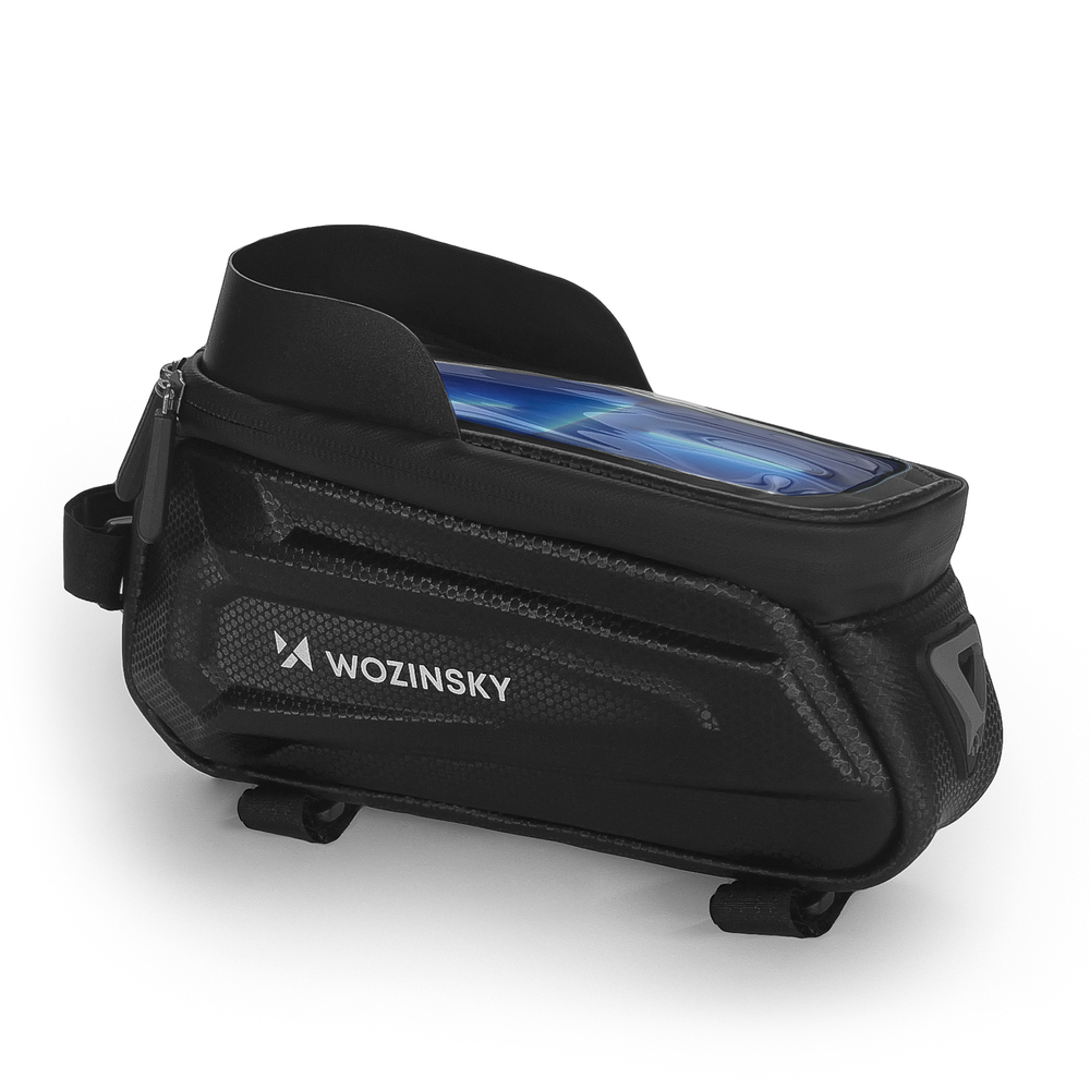 iTok webáruház - Wozinsky Wozinsky WBB28BK 1,7 l kerékpáros váztáska telefontartóval, fekete 2 Wozinsky Bike Frame Bag with Phone Case 1.7L Black (WBB28BK)