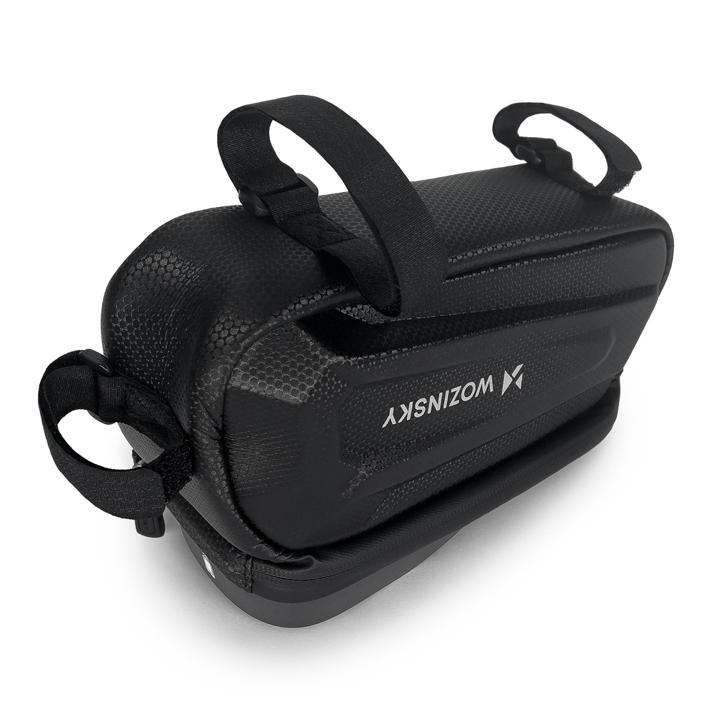 iTok webáruház - Wozinsky Wozinsky WBB28BK 1,7 l kerékpáros váztáska telefontartóval, fekete 4 Wozinsky Bike Frame Bag with Phone Case 1.7L Black (WBB28BK)