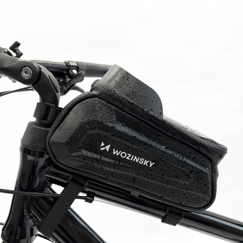 iTok webáruház - Wozinsky Wozinsky WBB28BK 1,7 l kerékpáros váztáska telefontartóval, fekete 6 Wozinsky Bike Frame Bag with Phone Case 1.7L Black (WBB28BK)