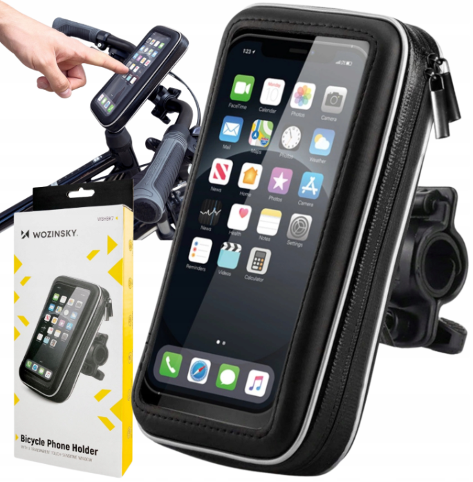 iTok webáruház - Wozinsky Wozinsky WBHBK7 kormányra szerelhető telefontartó, fekete 7 Wozinsky phone holder for bike, motorcycle, scooter black (WBHBK7)