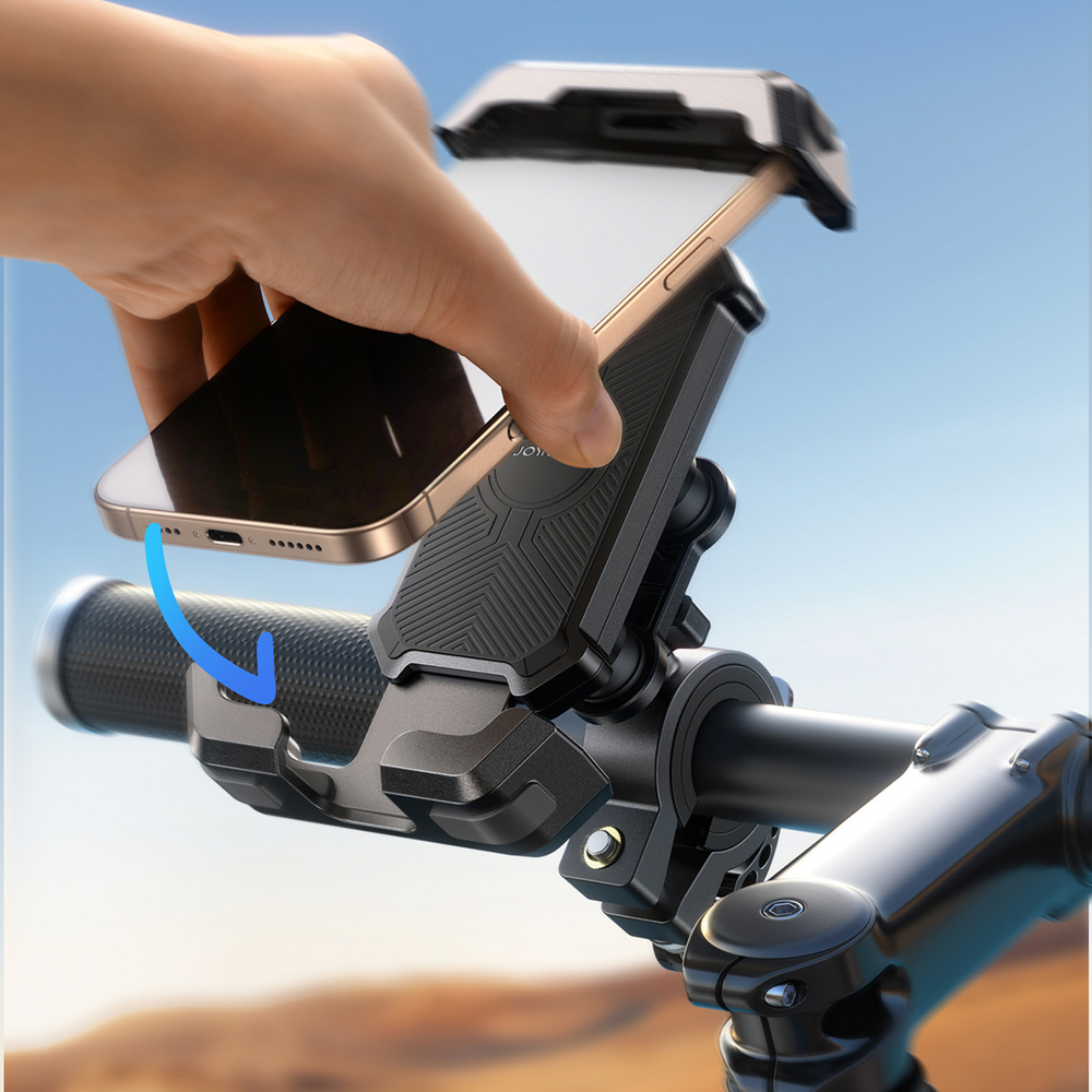 iTok webáruház - Joyroom Joyroom JR-ZS428 rezgéscsillapító telefontartó kormányra (fekete) 6 Joyroom JR-ZS428 shockproof handlebar holder for motorcycle, bike, scooter (fekete)