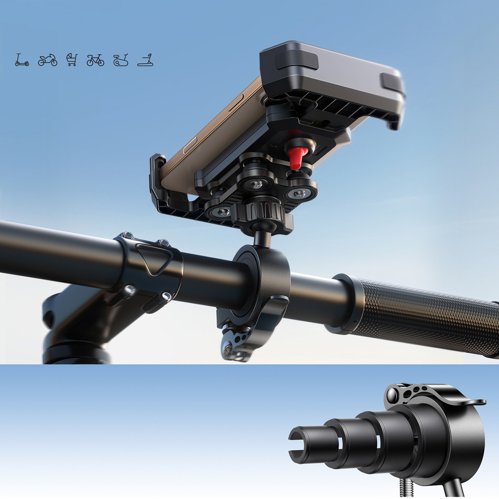 iTok webáruház - Joyroom Joyroom JR-ZS428 rezgéscsillapító telefontartó kormányra (fekete) 7 Joyroom JR-ZS428 shockproof handlebar holder for motorcycle, bike, scooter (fekete)