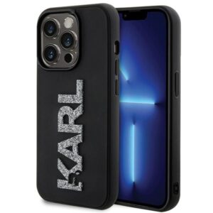 Karl Lagerfeld 3D Rubber Glitter Logo tok iPhone 15 Pro készülékhez (fekete)