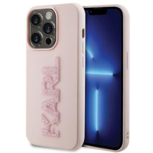 Karl Lagerfeld 3D Rubber Glitter Logo tok iPhone 15 Pro készülékhez (rózsaszín)