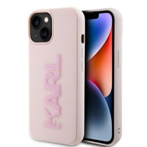 Karl Lagerfeld 3D Rubber Glitter Logo tok iPhone 15 Plus / 14 Plus készülékhez (rózsaszín)