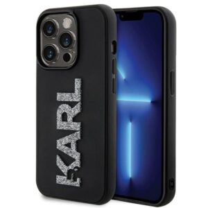 Karl Lagerfeld 3D Rubber Glitter Logo tok iPhone 15 Pro Max készülékhez (fekete)