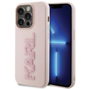 Karl Lagerfeld 3D Rubber Glitter Logo tok iPhone 15 Pro Max készülékhez (rózsaszín)