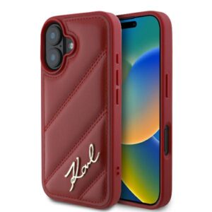 Karl Lagerfeld Diagonal Quilted Script tok iPhone 16-hoz (piros)