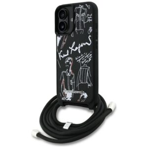 Karl Lagerfeld Crossbody Grained Pattern & Logo tok iPhone 16-hoz (fekete)