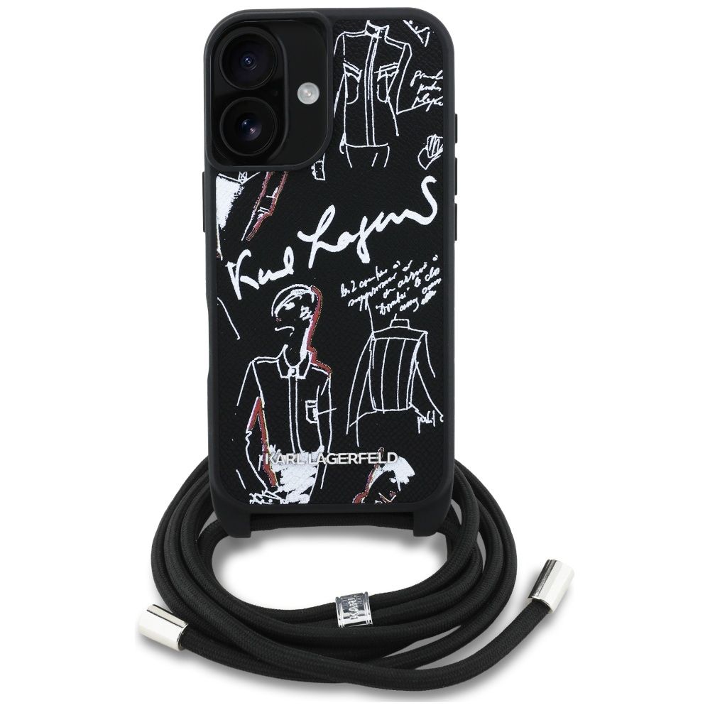 iTok webáruház - Karl Lagerfeld Karl Lagerfeld Crossbody Grained Pattern & Logo tok iPhone 16-hoz (fekete) 2 Karl Lagerfeld Crossbody Grained Pattern & Logo Case for iPhone 16 (fekete)