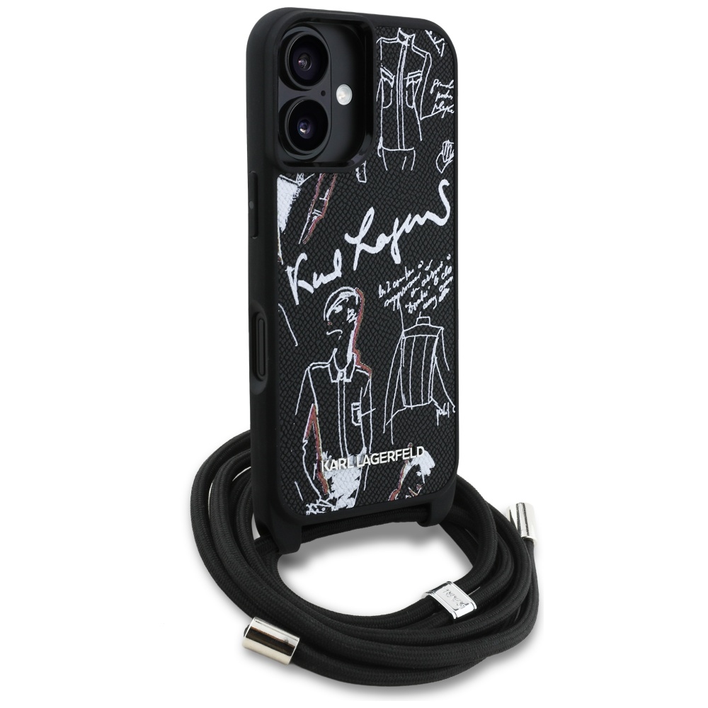 iTok webáruház - Karl Lagerfeld Karl Lagerfeld Crossbody Grained Pattern & Logo tok iPhone 16-hoz (fekete) 3 Karl Lagerfeld Crossbody Grained Pattern & Logo Case for iPhone 16 (fekete)
