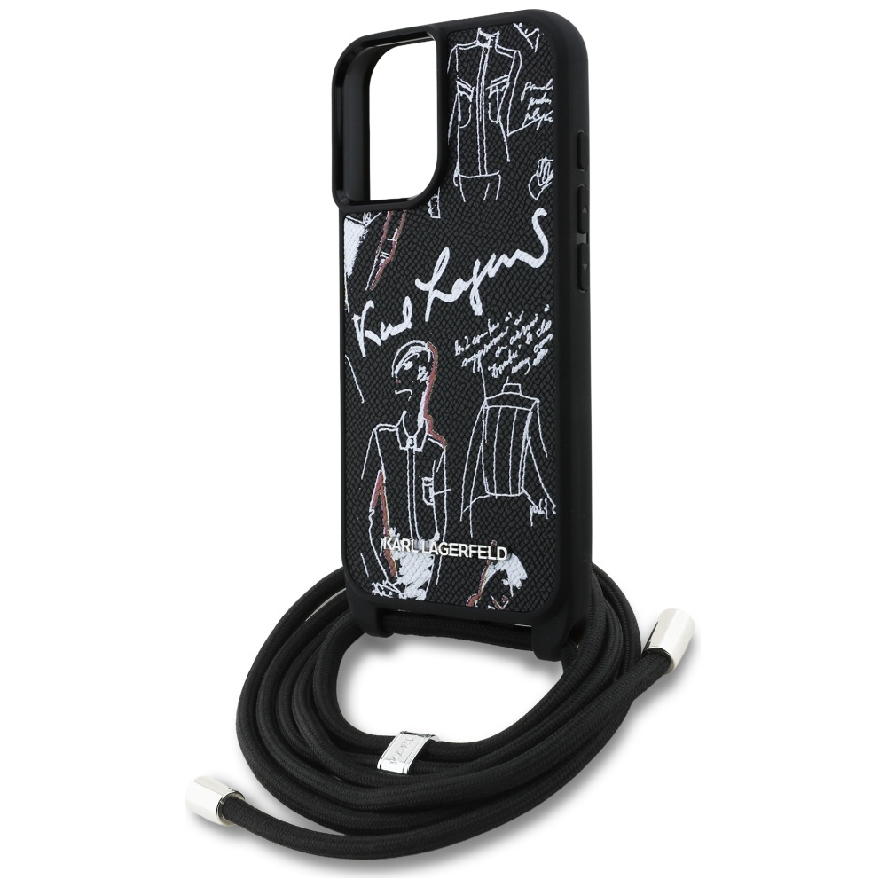 iTok webáruház - Karl Lagerfeld Karl Lagerfeld Crossbody Grained Pattern & Logo tok iPhone 16-hoz (fekete) 5 Karl Lagerfeld Crossbody Grained Pattern & Logo Case for iPhone 16 (fekete)