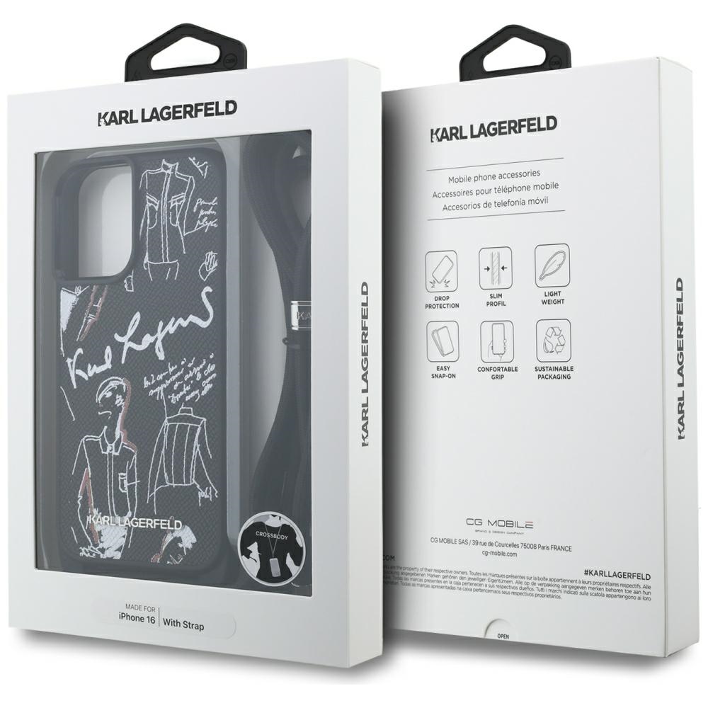 iTok webáruház - Karl Lagerfeld Karl Lagerfeld Crossbody Grained Pattern & Logo tok iPhone 16-hoz (fekete) 7 Karl Lagerfeld Crossbody Grained Pattern & Logo Case for iPhone 16 (fekete)