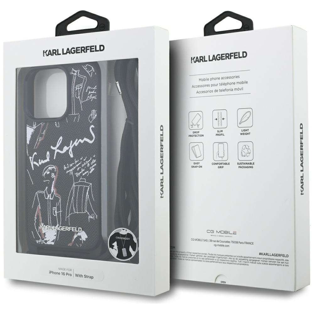 iTok webáruház - Karl Lagerfeld Karl Lagerfeld Crossbody Grained Pattern & Logo tok iPhone 16 Pro készülékhez (fekete) 7 Karl Lagerfeld Crossbody Grained Pattern & Logo Case for iPhone 16 Pro (fekete)