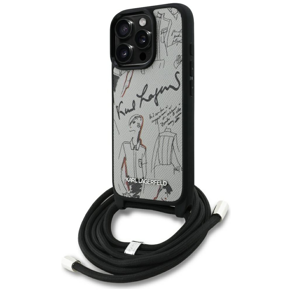 iTok webáruház - Karl Lagerfeld Karl Lagerfeld Crossbody Grained Pattern & Logo tok iPhone 16 Pro készülékhez (szürke) 1 Karl Lagerfeld Crossbody Grained Pattern & Logo Case for iPhone 16 Pro (szürke)