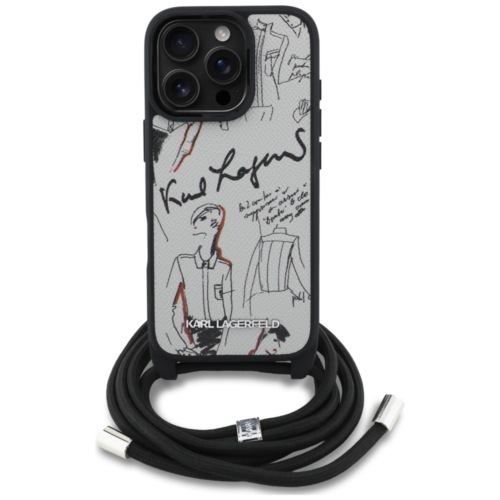 iTok webáruház - Karl Lagerfeld Karl Lagerfeld Crossbody Grained Pattern & Logo tok iPhone 16 Pro készülékhez (szürke) 2 Karl Lagerfeld Crossbody Grained Pattern & Logo Case for iPhone 16 Pro (szürke)