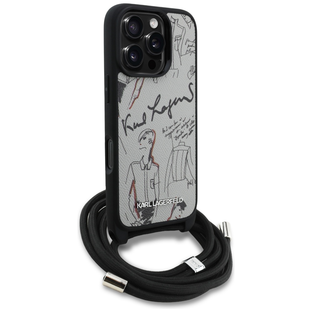 iTok webáruház - Karl Lagerfeld Karl Lagerfeld Crossbody Grained Pattern & Logo tok iPhone 16 Pro készülékhez (szürke) 3 Karl Lagerfeld Crossbody Grained Pattern & Logo Case for iPhone 16 Pro (szürke)