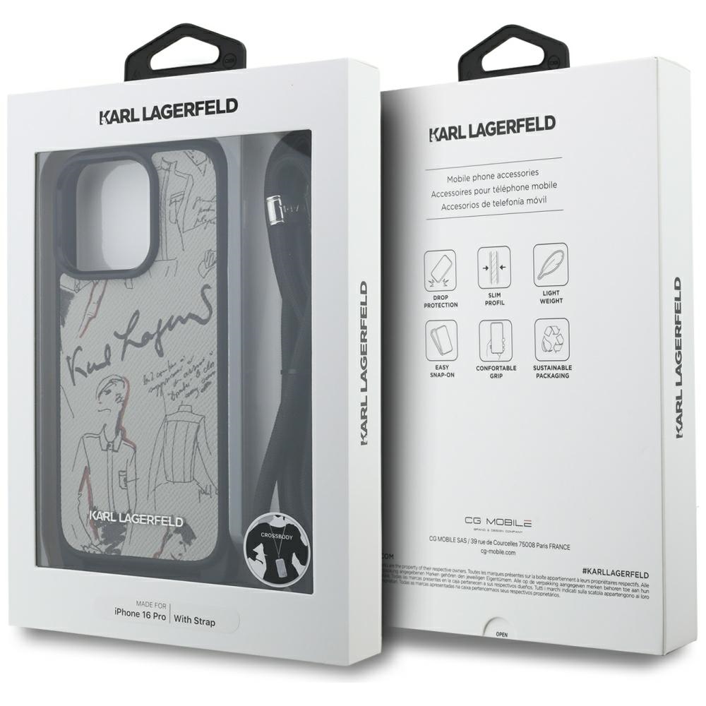 iTok webáruház - Karl Lagerfeld Karl Lagerfeld Crossbody Grained Pattern & Logo tok iPhone 16 Pro készülékhez (szürke) 7 Karl Lagerfeld Crossbody Grained Pattern & Logo Case for iPhone 16 Pro (szürke)