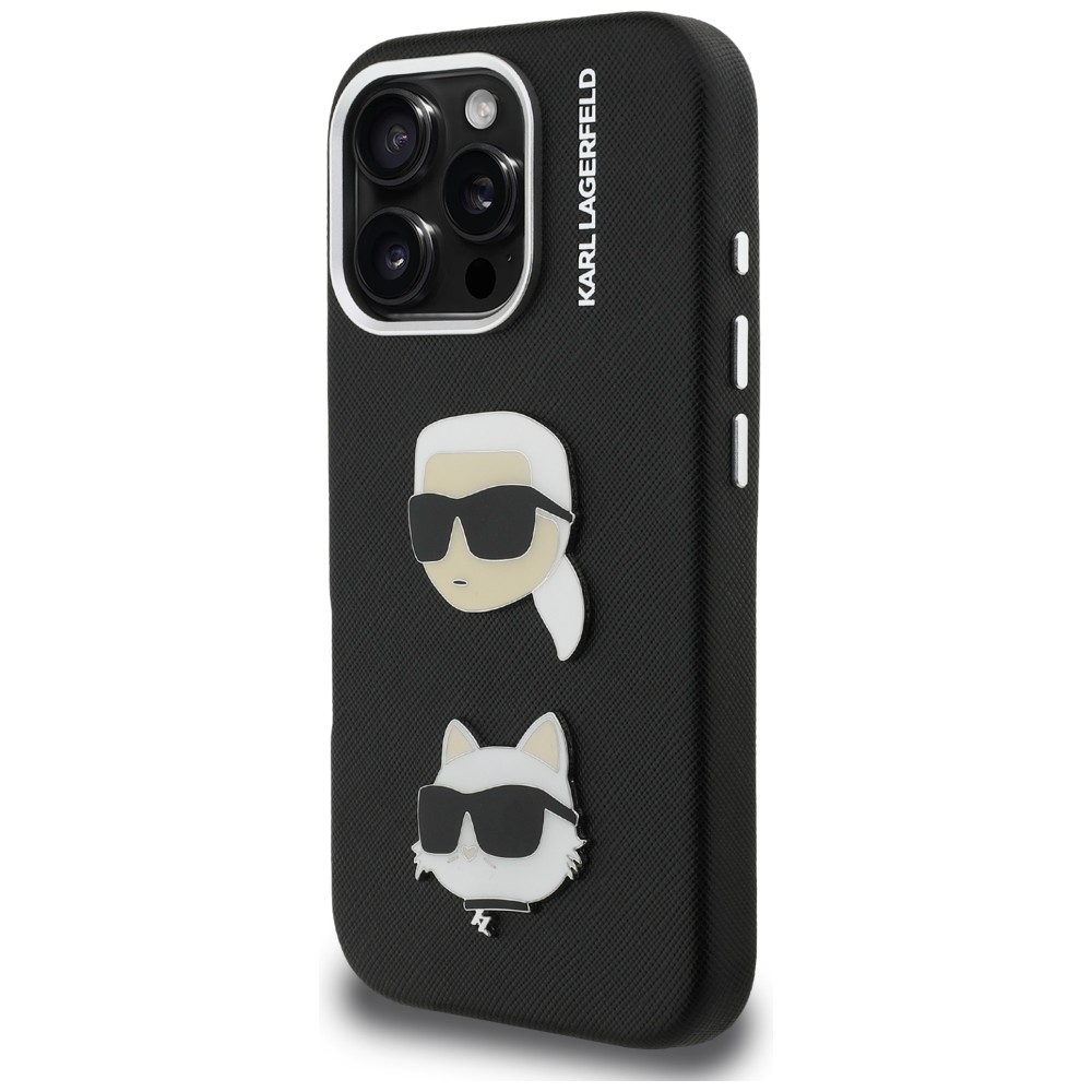 iTok webáruház - Karl Lagerfeld Karl Lagerfeld FW Grained Karl & Choupette Heads Pins tok iPhone 16 Pro készülékhez (fekete) 2 Karl Lagerfeld FW Grained Karl & Choupette Heads Pins Case for iPhone 16 Pro (fekete)