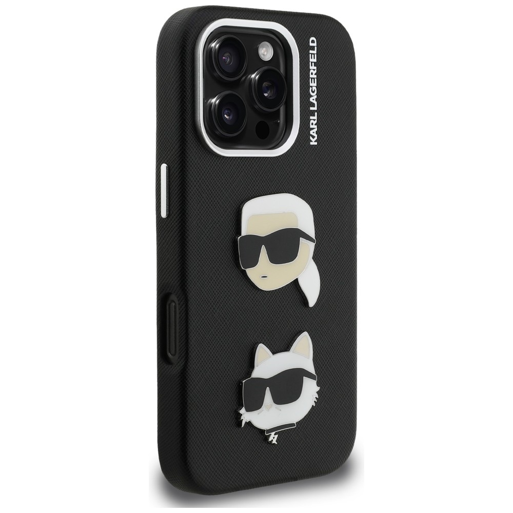 iTok webáruház - Karl Lagerfeld Karl Lagerfeld FW Grained Karl & Choupette Heads Pins tok iPhone 16 Pro készülékhez (fekete) 4 Karl Lagerfeld FW Grained Karl & Choupette Heads Pins Case for iPhone 16 Pro (fekete)