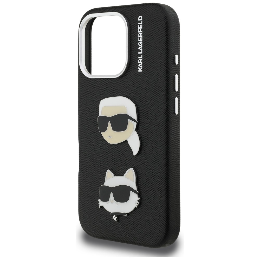 iTok webáruház - Karl Lagerfeld Karl Lagerfeld FW Grained Karl & Choupette Heads Pins tok iPhone 16 Pro készülékhez (fekete) 6 Karl Lagerfeld FW Grained Karl & Choupette Heads Pins Case for iPhone 16 Pro (fekete)