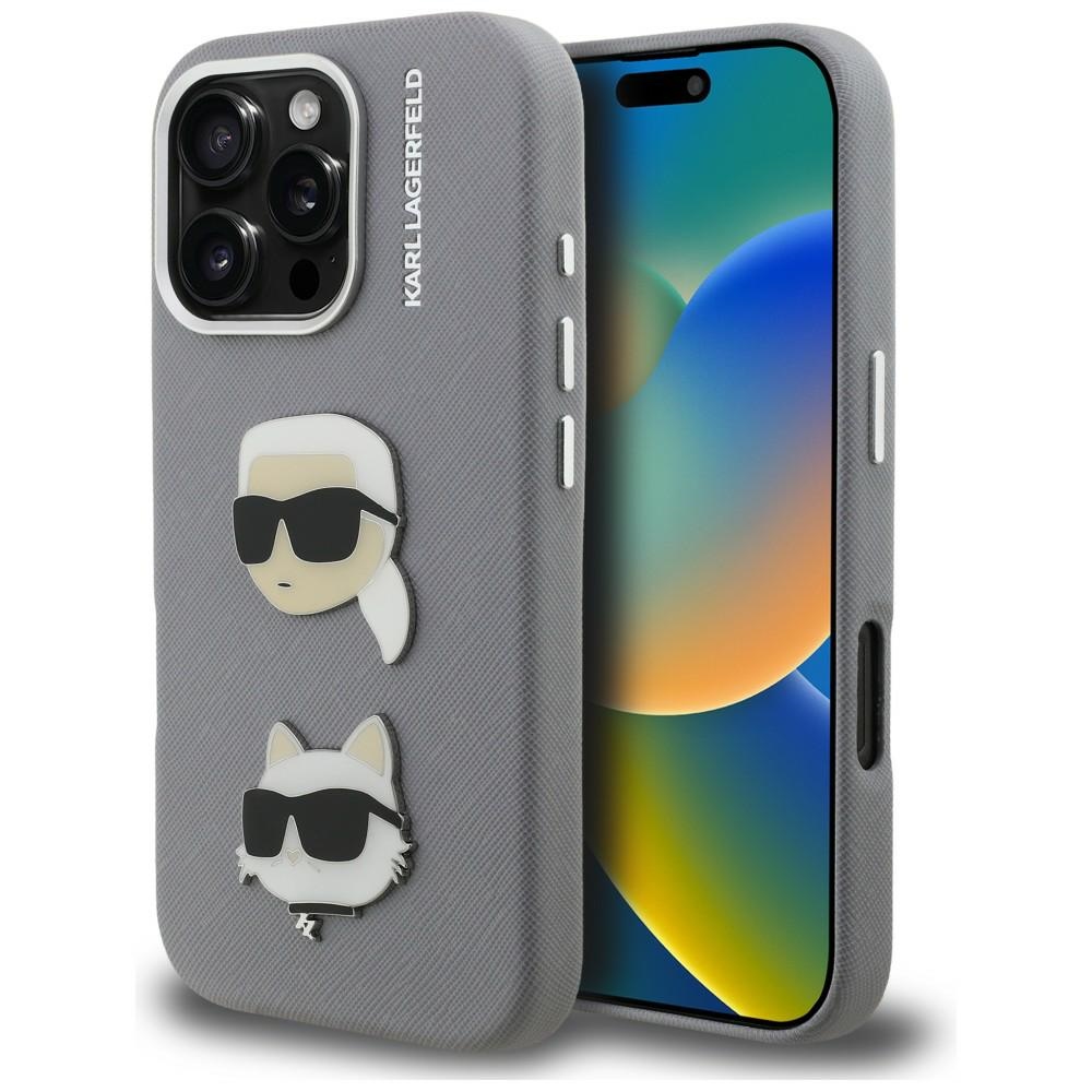 iTok webáruház - Karl Lagerfeld Karl Lagerfeld FW Grained Karl & Choupette Heads Pins tok iPhone 16 Pro készülékhez (szürke) 1 Karl Lagerfeld FW Grained Karl & Choupette Heads Pins Case for iPhone 16 Pro (szürke)