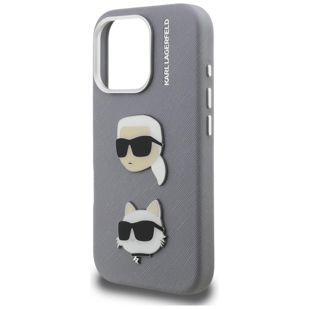 iTok webáruház - Karl Lagerfeld Karl Lagerfeld FW Grained Karl & Choupette Heads Pins tok iPhone 16 Pro készülékhez (szürke) 6 Karl Lagerfeld FW Grained Karl & Choupette Heads Pins Case for iPhone 16 Pro (szürke)