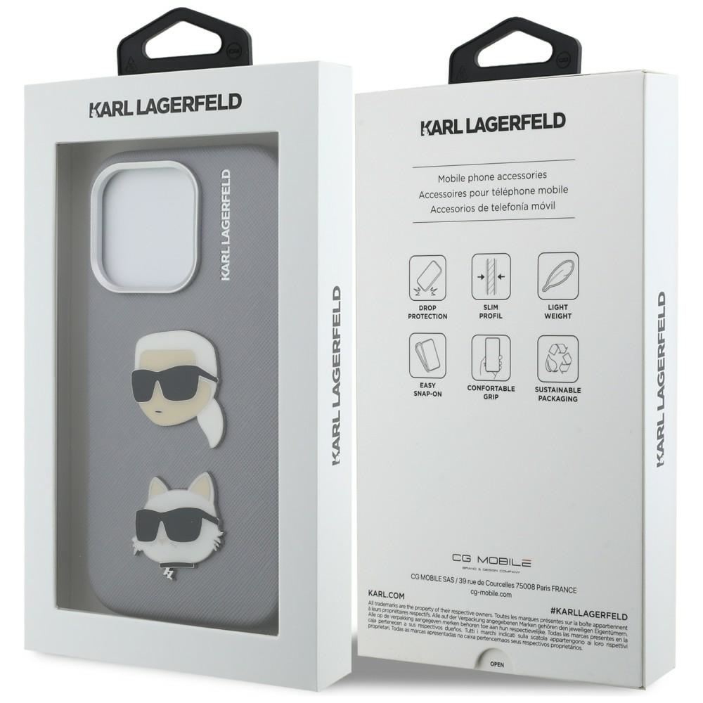 iTok webáruház - Karl Lagerfeld Karl Lagerfeld FW Grained Karl & Choupette Heads Pins tok iPhone 16 Pro készülékhez (szürke) 8 Karl Lagerfeld FW Grained Karl & Choupette Heads Pins Case for iPhone 16 Pro (szürke)