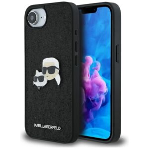 Karl Lagerfeld Fixed Glitter Karl&Choupette Heads Metal Pin tok iPhone 16e készülékhez (fekete)