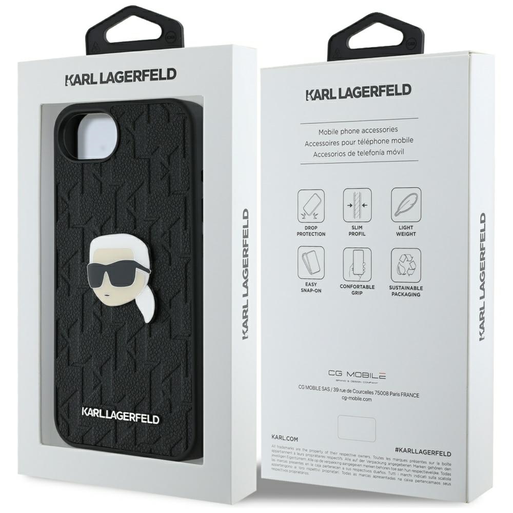 iTok webáruház - Karl Lagerfeld Karl Lagerfeld Monogram Karl Head Pin tok iPhone 16e készülékhez (fekete) 8 Karl Lagerfeld Monogram Karl Head Pin iPhone 16e Case (fekete)