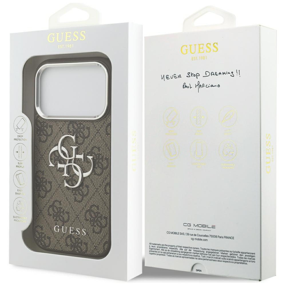 iTok webáruház - Guess Guess 4G Big 4G Classic Logo tok iPhone 17 Pro készülékhez, barna (ezüst) 8 Guess 4G Big 4G Classic Logo case for iPhone 17 Pro brown (ezüst)