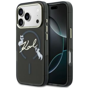 Karl Lagerfeld IML Choupettes Karl Script Logo MagSafe tok iPhone 17 Pro Max készülékhez (fekete)