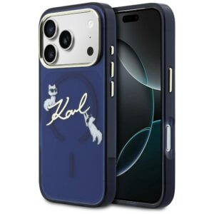 Karl Lagerfeld IML Choupettes Karl Script Logo MagSafe tok iPhone 17 Pro készülékhez (kék)