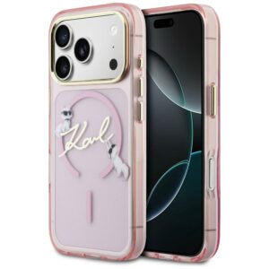 Karl Lagerfeld IML Choupettes Karl Script Logo MagSafe tok iPhone 17 Pro készülékhez (rózsaszín)