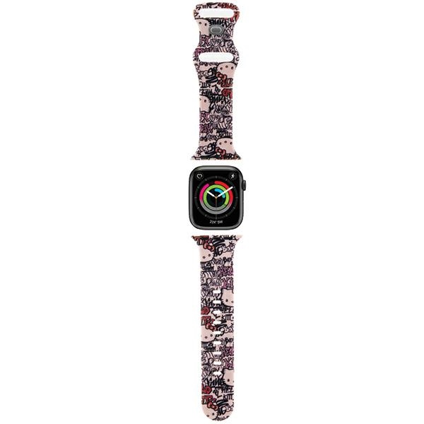 iTok webáruház - Hello Kitty Hello Kitty Silicone Tags Graffiti szilikon óraszíj Apple Watch 38/40/41 mm-hez (rózsaszín) 1 Hello Kitty Silicone Tags Graffiti Strap for Apple Watch 38/40/41mm (rózsaszín)