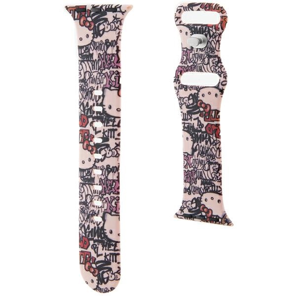 iTok webáruház - Hello Kitty Hello Kitty Silicone Tags Graffiti szilikon óraszíj Apple Watch 38/40/41 mm-hez (rózsaszín) 3 Hello Kitty Silicone Tags Graffiti Strap for Apple Watch 38/40/41mm (rózsaszín)