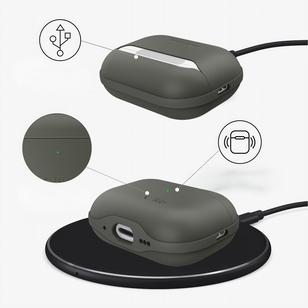 iTok webáruház - Tech-Protect Tech-Protect NaturalFit AirPods Pro 3 bőrtok (zöld) 7 Tech-Protect NaturalFit Case for AirPods Pro 3 (zöld)