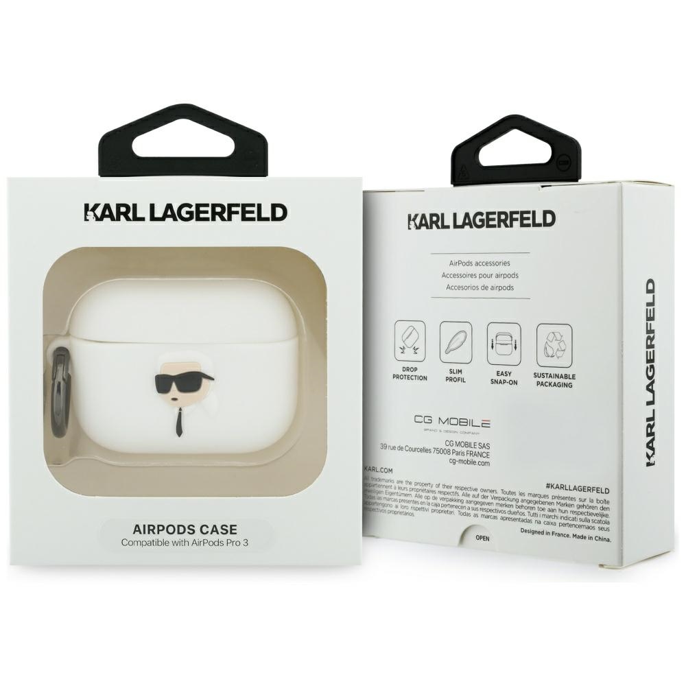 iTok webáruház - Karl Lagerfeld Karl Lagerfeld Silicone Karl Head 3D szilikontok AirPods Pro 3-hoz (fehér) 4 Karl Lagerfeld Silicone Karl Head 3D Case for AirPods Pro 3 (fehér)