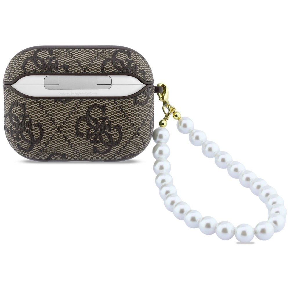 iTok webáruház - Guess Guess 4G Pearl Strap keménytok AirPods Pro 3-hoz (barna) 2 Guess 4G Pearl Strap case for AirPods Pro 3 (barna)