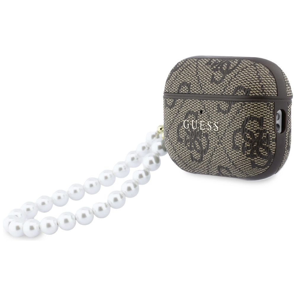 iTok webáruház - Guess Guess 4G Pearl Strap keménytok AirPods Pro 3-hoz (barna) 3 Guess 4G Pearl Strap case for AirPods Pro 3 (barna)