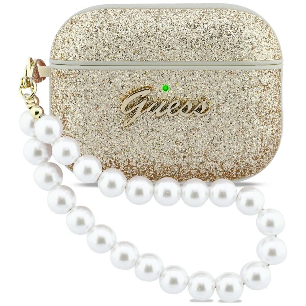 iTok webáruház - Guess Guess Glitter Pearl Strap Case for AirPods Pro 3 (arany) 1 Guess Glitter Pearl Strap Case for AirPods Pro 3 (arany)