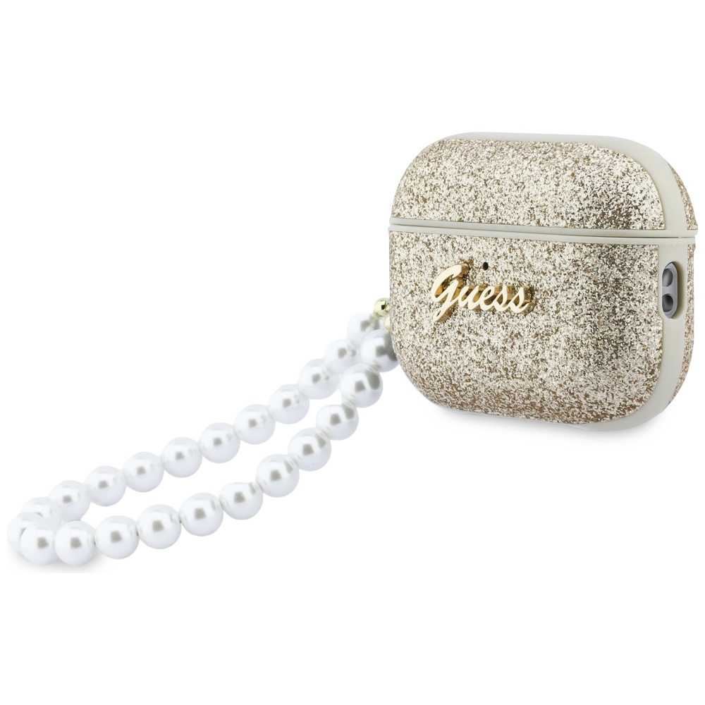 iTok webáruház - Guess Guess Glitter Pearl Strap Case for AirPods Pro 3 (arany) 3 Guess Glitter Pearl Strap Case for AirPods Pro 3 (arany)