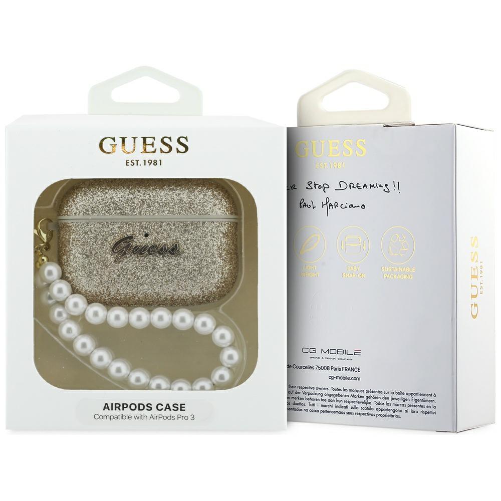 iTok webáruház - Guess Guess Glitter Pearl Strap Case for AirPods Pro 3 (arany) 4 Guess Glitter Pearl Strap Case for AirPods Pro 3 (arany)