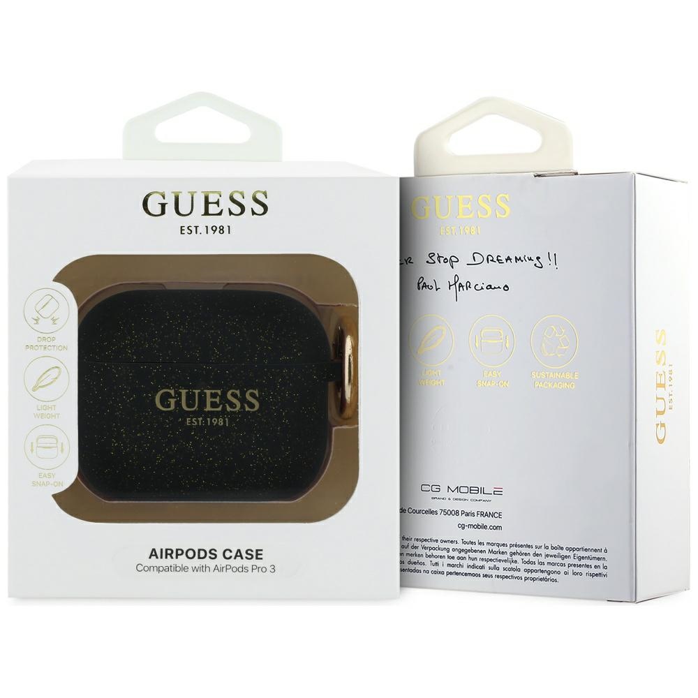 iTok webáruház - Guess Guess Silicone Glitter Ring Case for AirPods Pro 3 (fekete) 4 Guess Silicone Glitter Ring Case for AirPods Pro 3 (fekete)