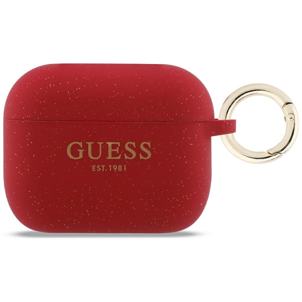 iTok webáruház - Guess Guess Silicone Glitter Ring Case for AirPods Pro 3 (piros és csillámos) 1 Guess Silicone Glitter Ring Case for AirPods Pro 3 (piros és csillámos)